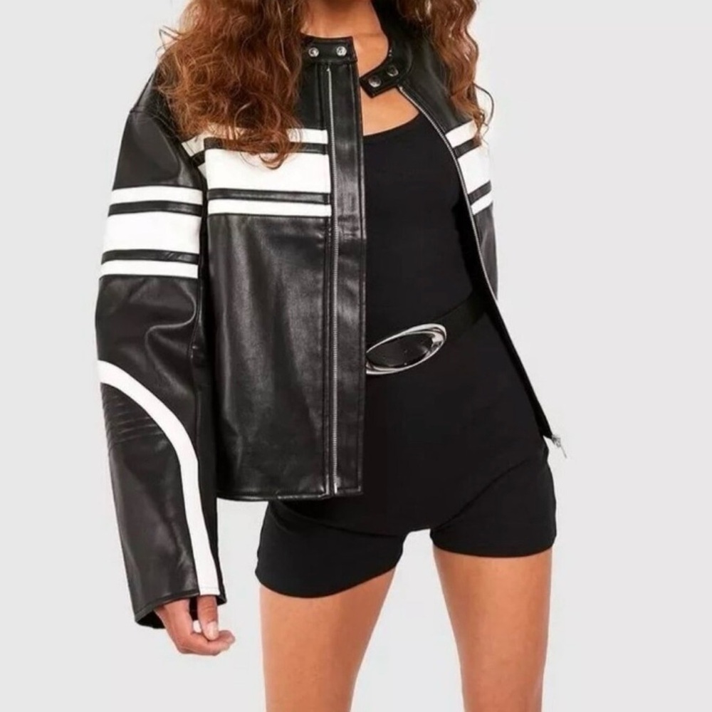 Boohoo Black and White Leather Jacket